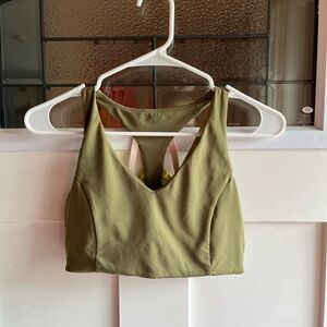 FABLETICS olive green racerback sports bra with strappy accents